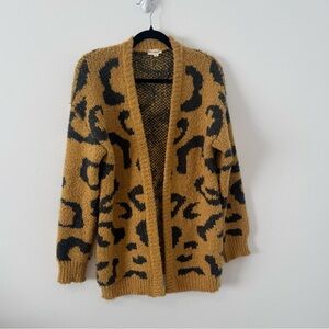 Women’s Stem & Thread Leopard Print Open Front Cardigan Size L Mustard